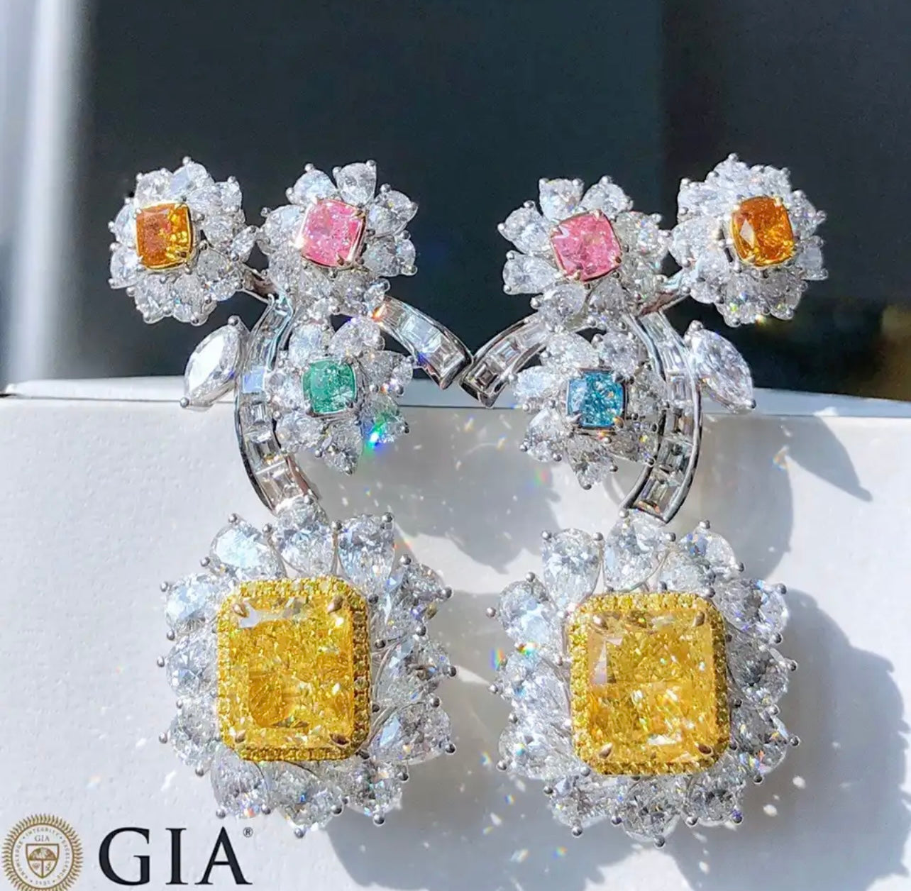 10 Carat Fancy Vivid Yellow Diamond Earrings GIA Cert Very Beautiful and Elegant