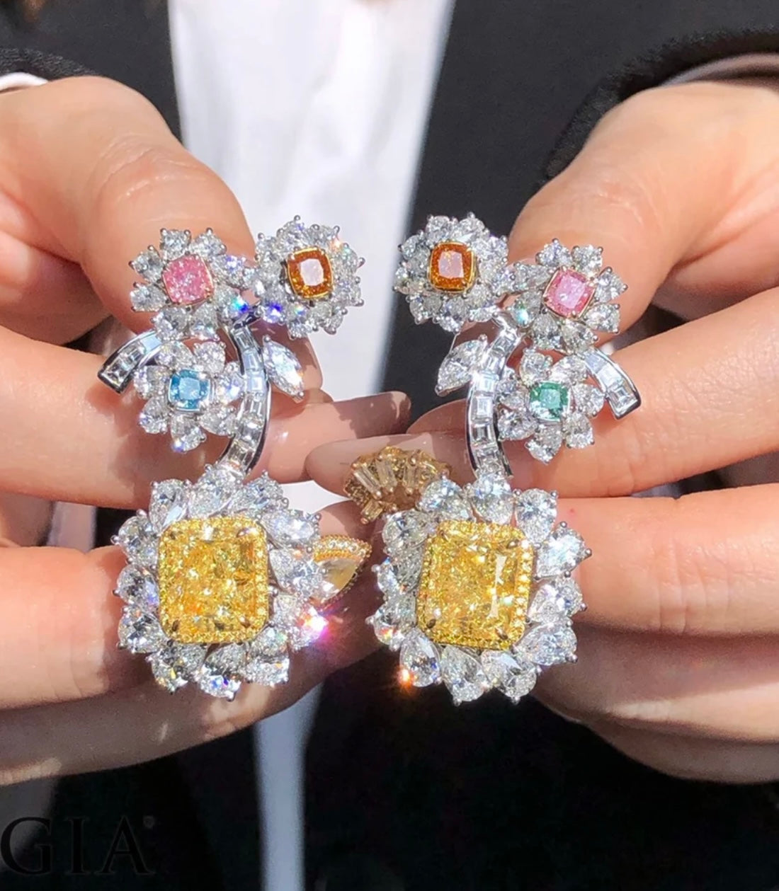 10 Carat Fancy Vivid Yellow Diamond Earrings GIA Cert Very Beautiful and Elegant