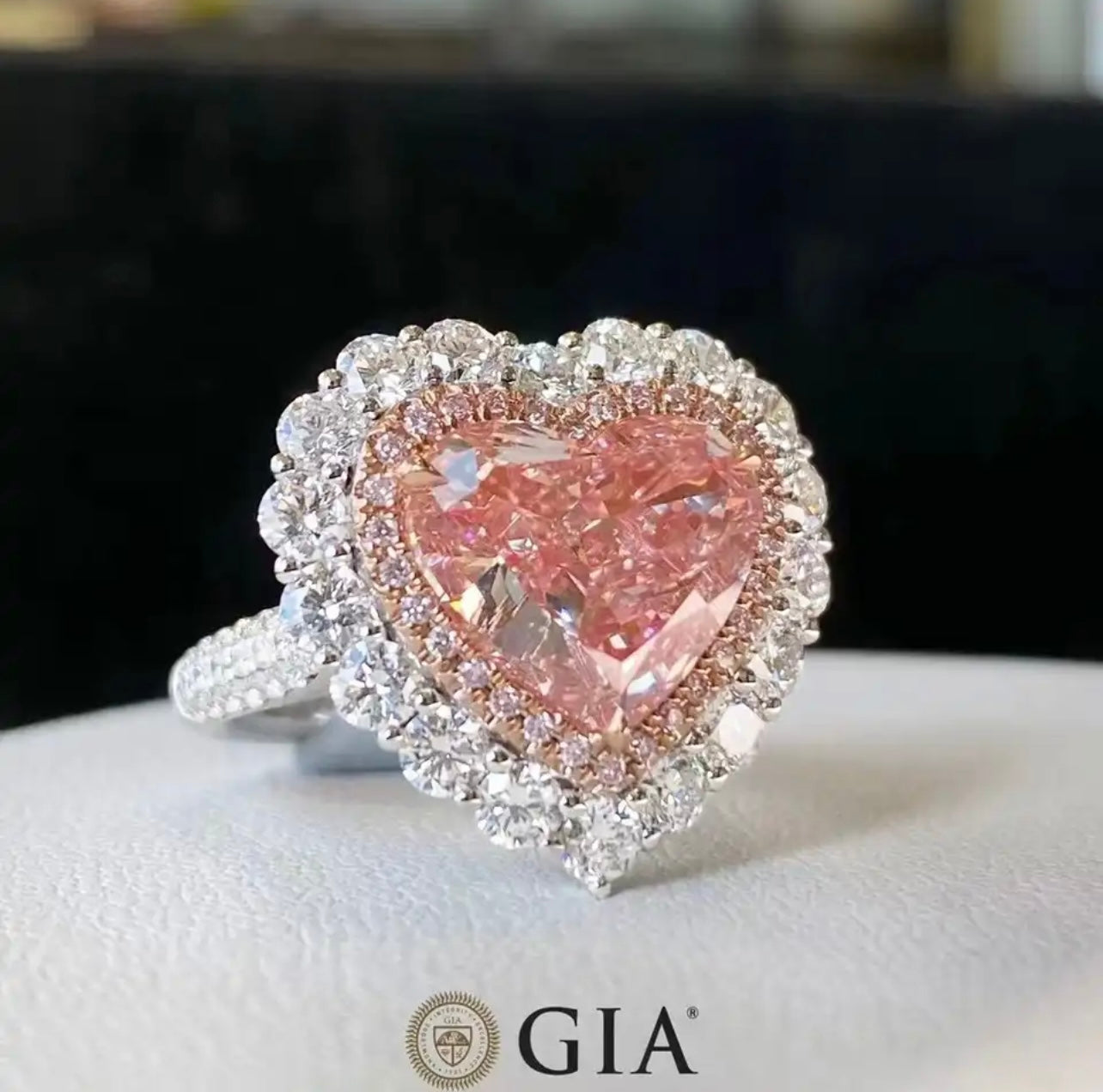 6 Carats Argyle Fancy Intense Pink Heart Cut Diamond or Ring