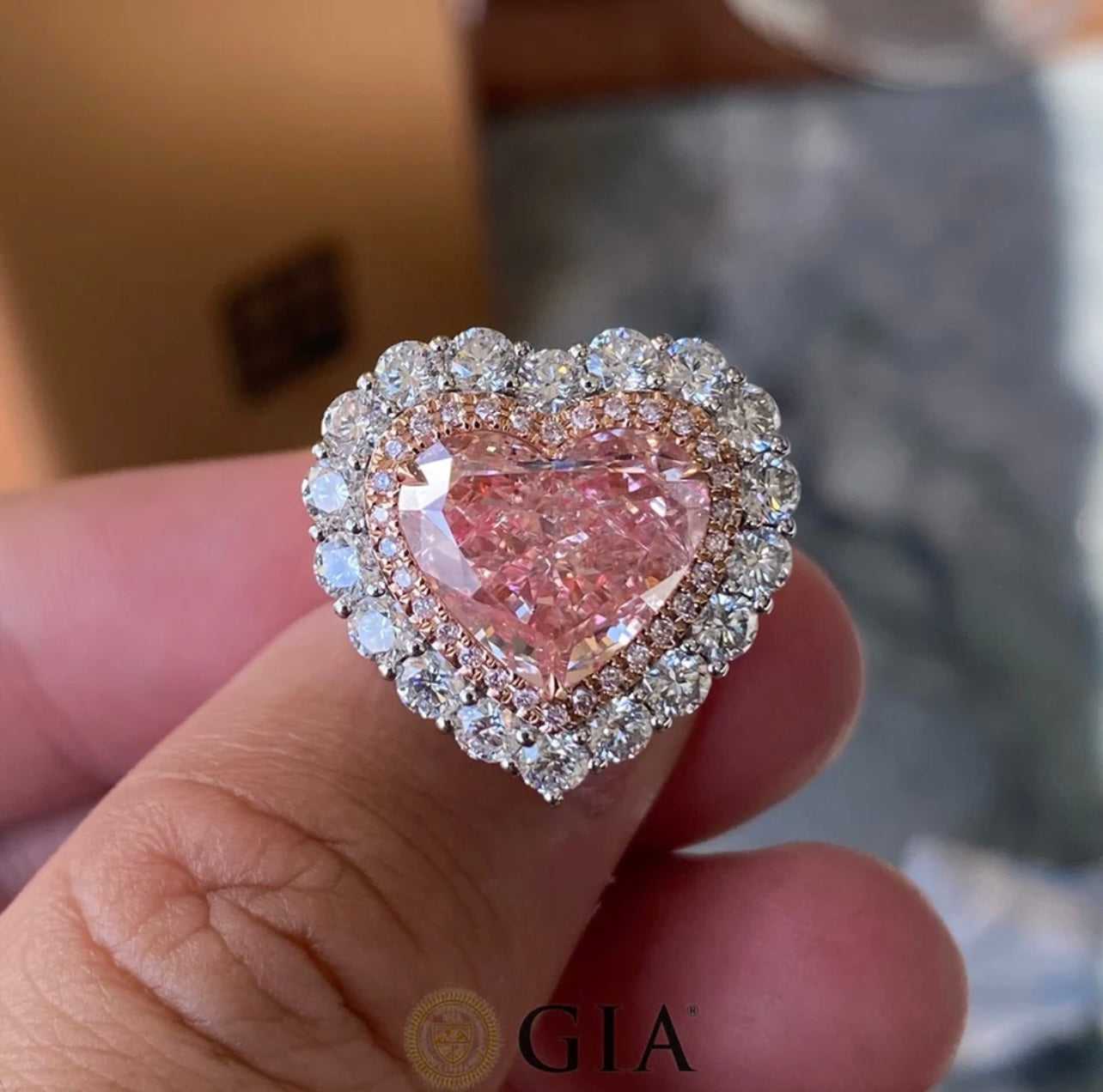 6 Carats Argyle Fancy Intense Pink Heart Cut Diamond or Ring
