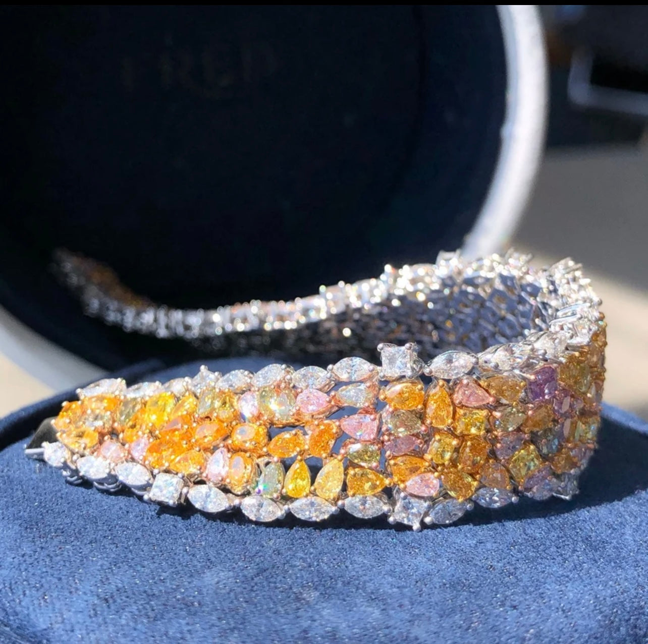 Beautifully Designed Over 200 Carat of Fancy Vivid Colour Diamonds Bracelet GIA Dossier