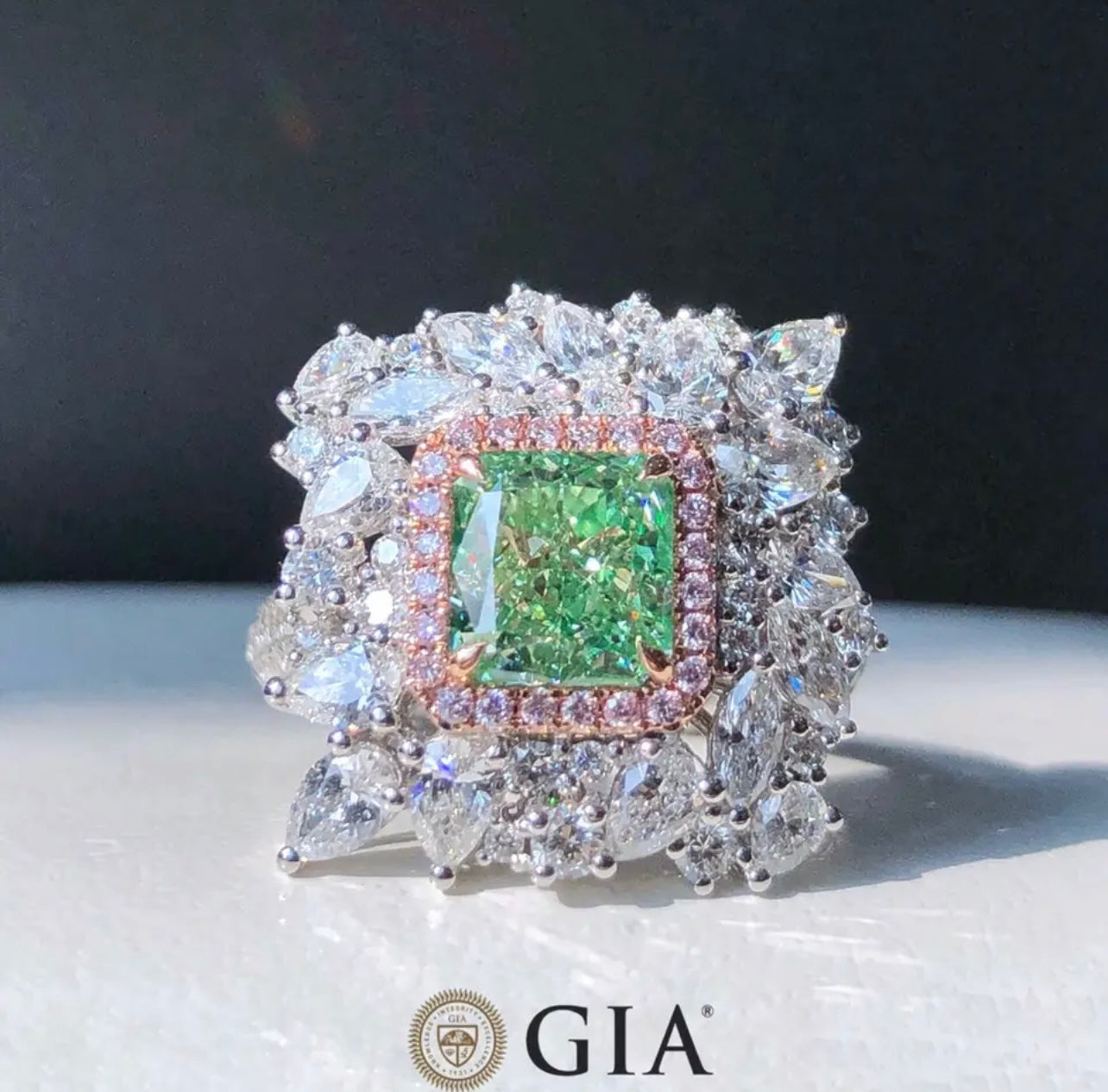 Very Beautiful Rare and Amazing 4.00 Carat Fancy Vivid Green Diamond in Brilliant Princess Cut Flawless Clarity Type 2A Diamond GIA Dossier
