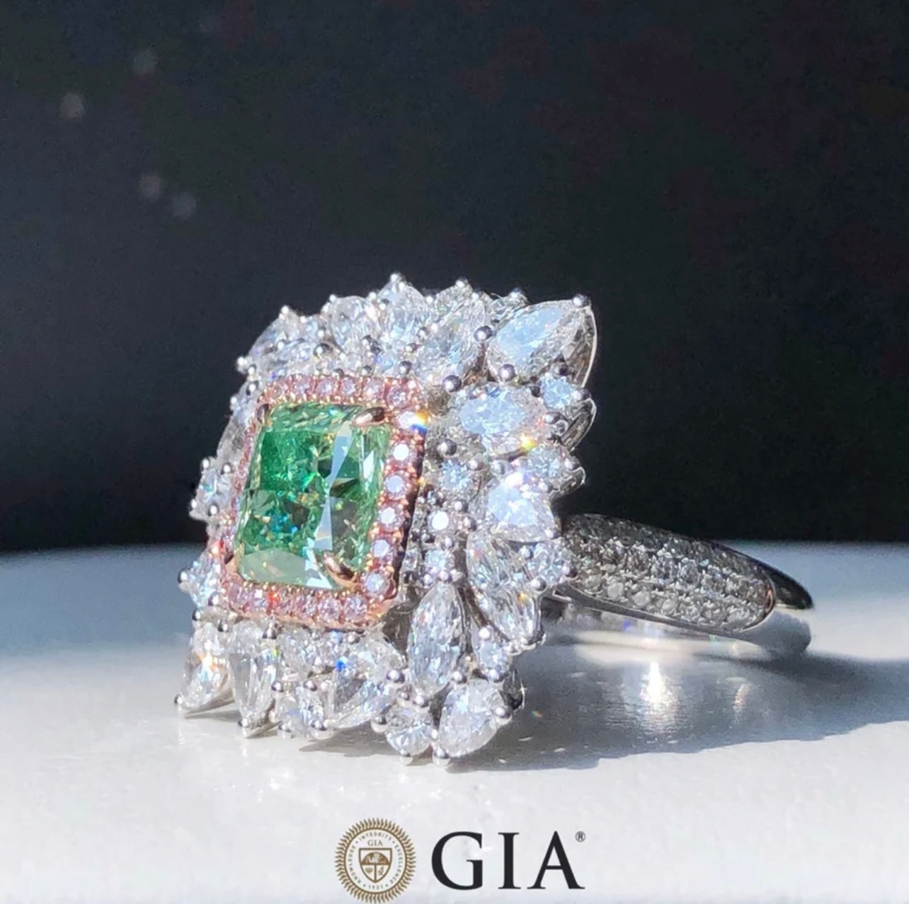 Very Beautiful Rare and Amazing 4.00 Carat Fancy Vivid Green Diamond in Brilliant Princess Cut Flawless Clarity Type 2A Diamond GIA Dossier