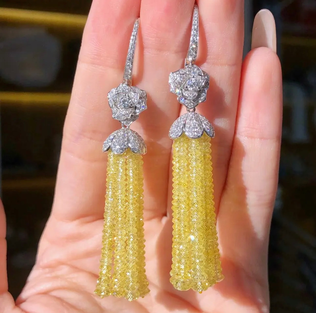 200 Carats of Diamonds set Exclusively 18K white and Yellow gold Diamond Earrings GIA .