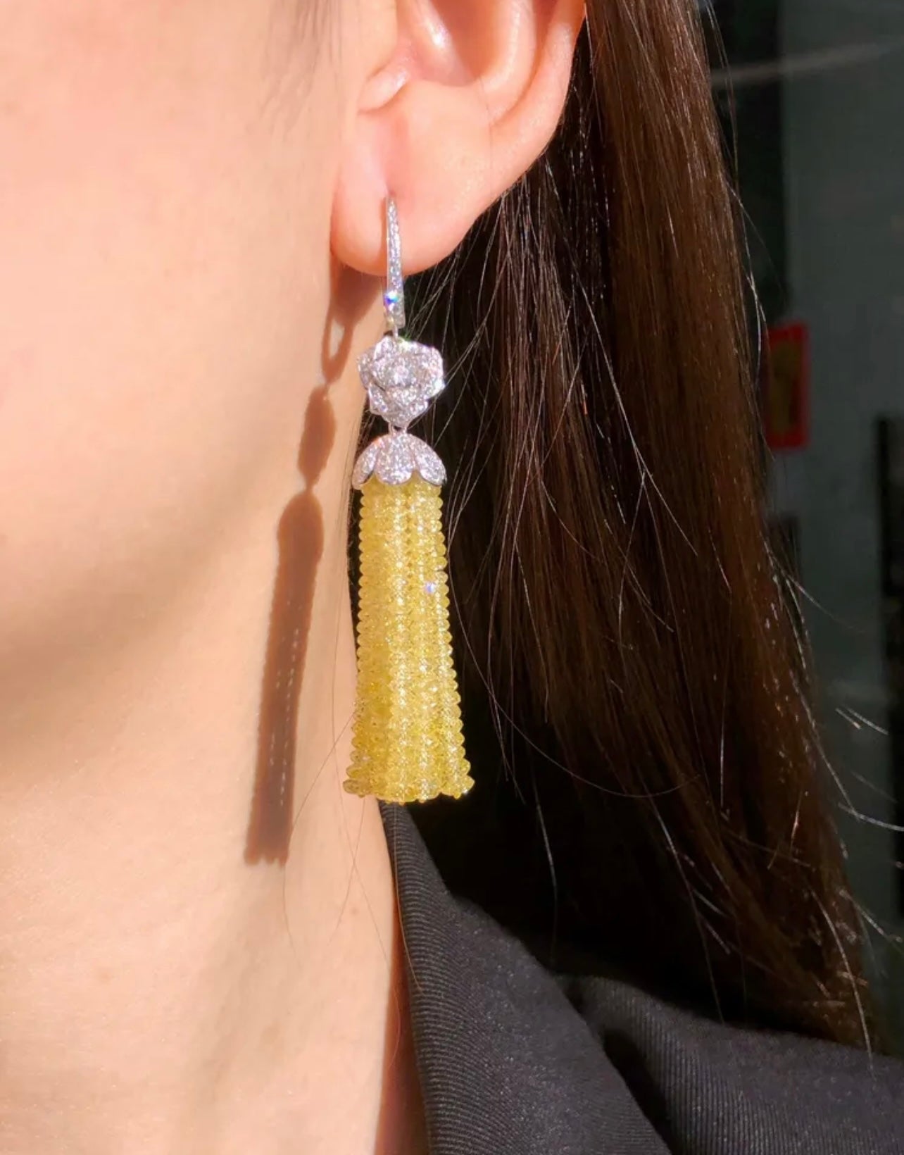 200 Carats of Diamonds set Exclusively 18K white and Yellow gold Diamond Earrings GIA .