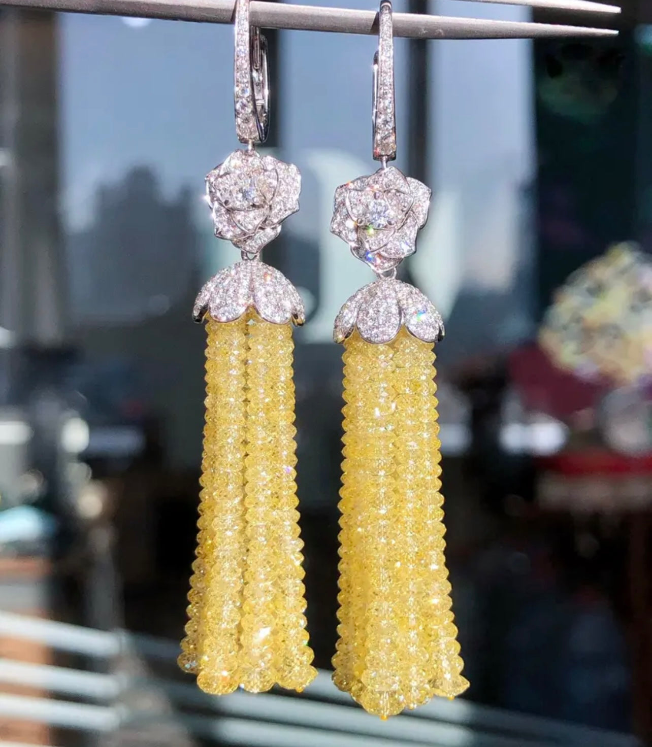 200 Carats of Diamonds set Exclusively 18K white and Yellow gold Diamond Earrings GIA .