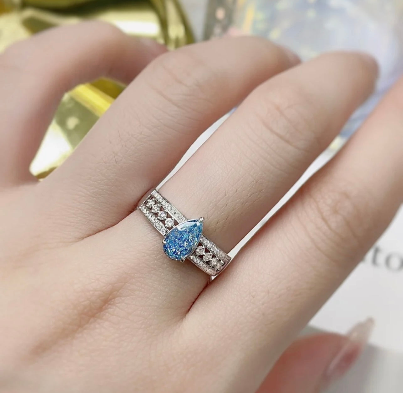 Extremely Rare Fancy Vivid Blue Diamond Ring, Flawless Type 1ab, GIA Dossier Certificate- GIA 1ab Certificate