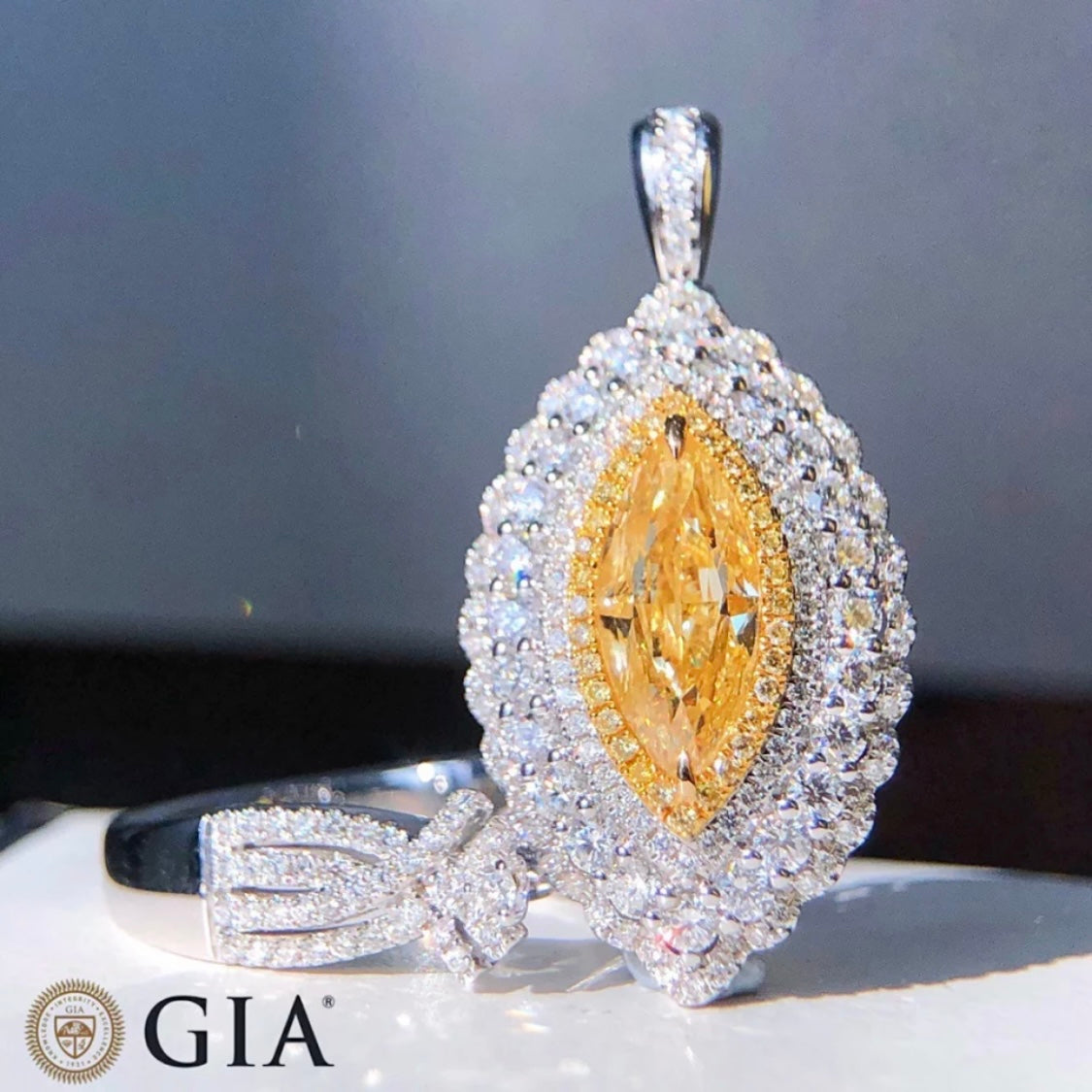 Argyle 10 Carat Fancy Vivid Yellow Flawless Diamond in brilliant Marquise Cut GIA Dossier