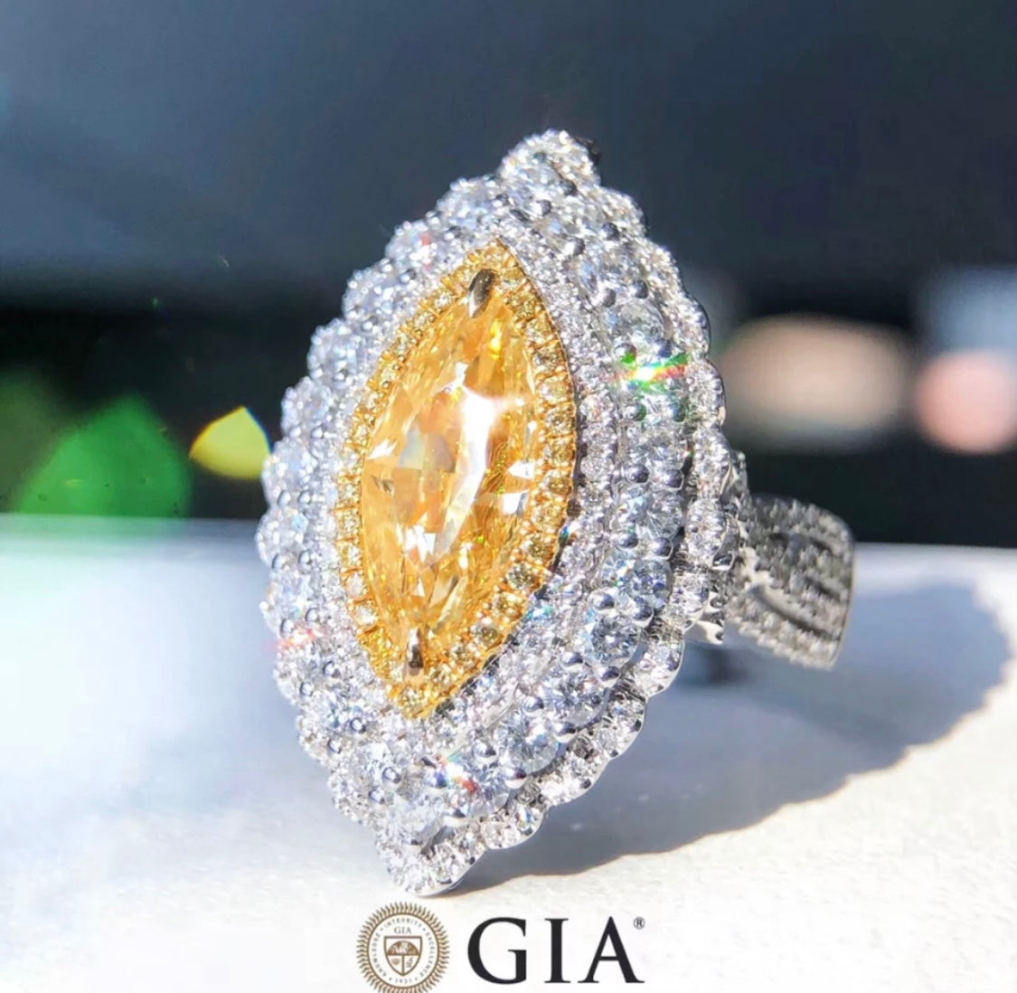 Argyle 10 Carat Fancy Vivid Yellow Flawless Diamond in brilliant Marquise Cut GIA Dossier