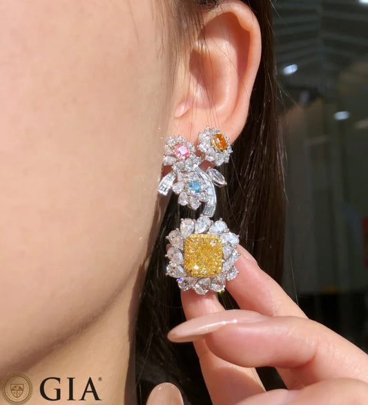 10 Carat Fancy Vivid Yellow Diamond Earrings GIA Cert Very Beautiful and Elegant