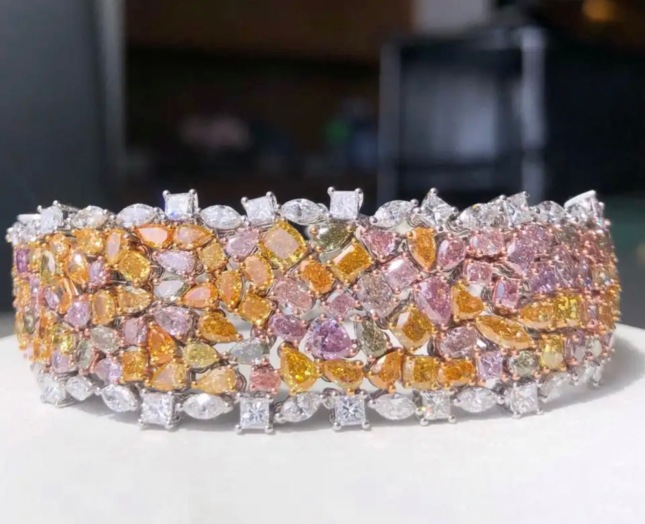 Beautifully Designed Over 200 Carat of Fancy Vivid Colour Diamonds Bracelet GIA Dossier