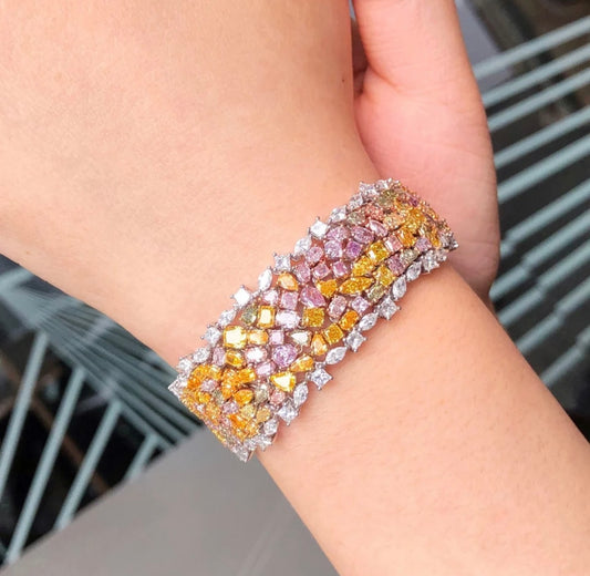 Beautifully Designed Over 200 Carat of Fancy Vivid Colour Diamonds Bracelet GIA Dossier