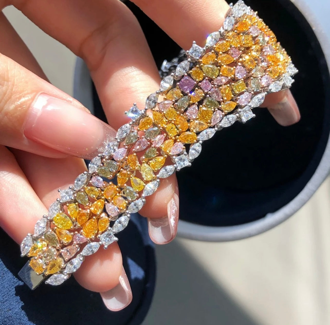 Beautifully Designed Over 200 Carat of Fancy Vivid Colour Diamonds Bracelet GIA Dossier