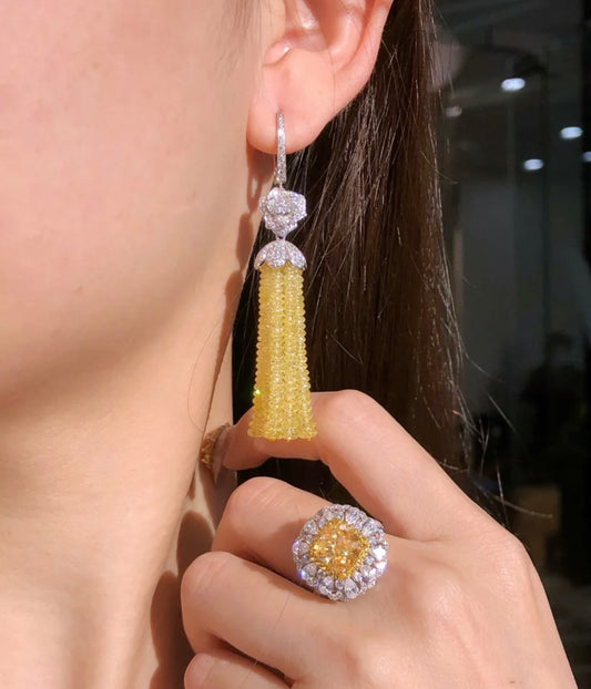 200 Carats of Diamonds set Exclusively 18K white and Yellow gold Diamond Earrings GIA .