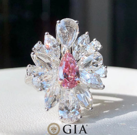 2.00 Argyle Fancy Vivid Pink Diamond Brilliantly Pear Cut Diamond Ring  GIA Dossier
