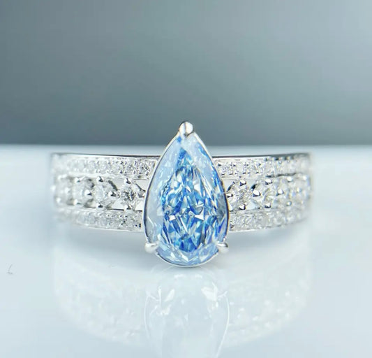 Extremely Rare Fancy Vivid Blue Diamond Ring, Flawless Type 1ab, GIA Dossier Certificate- GIA 1ab Certificate