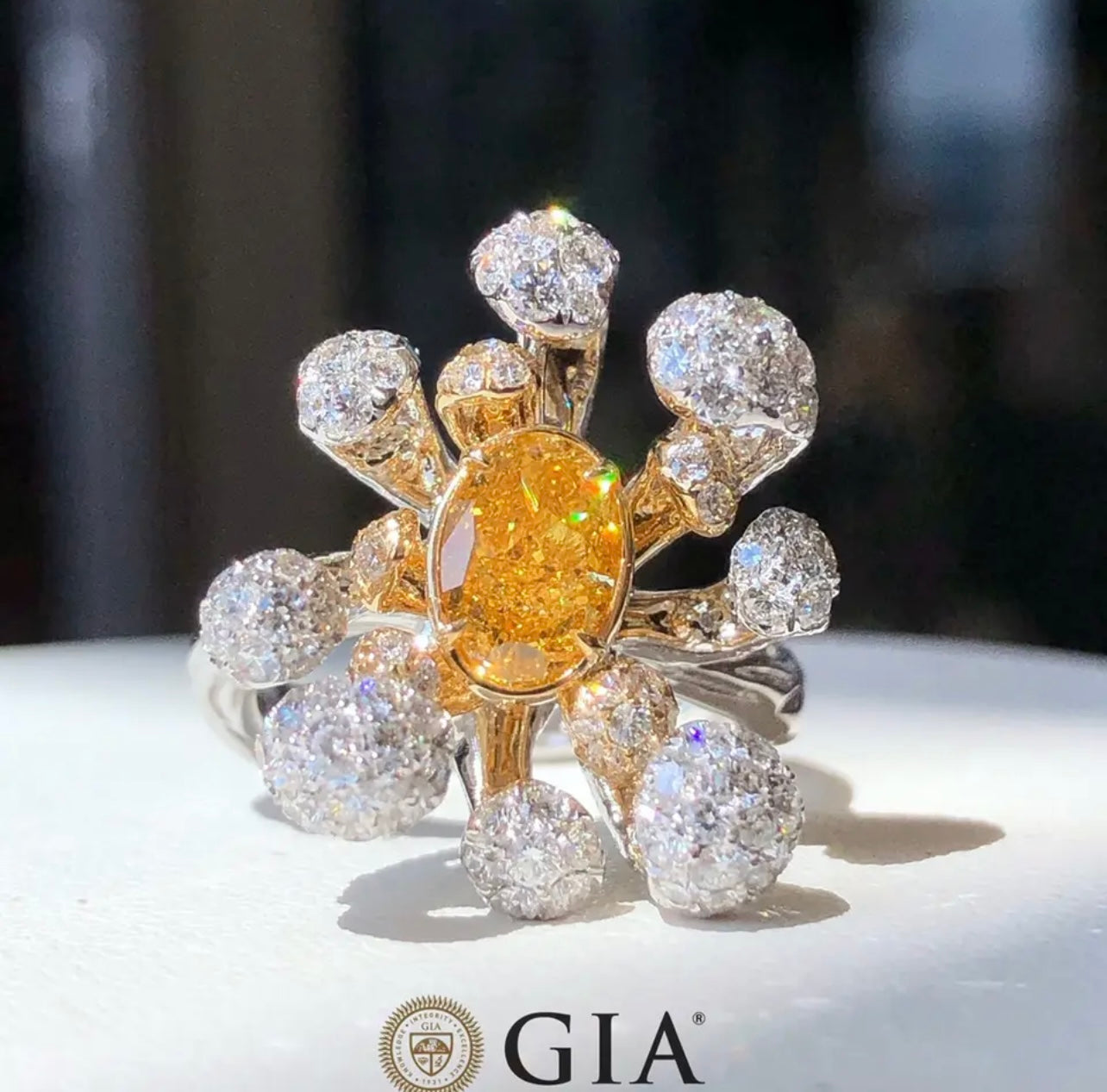 Exclusively Release 6.00 Carat Fancy Vivid Orange Oval Cut Diamond Solitaire Ring and Solitaire Necklace Solid 18K WG and YG GIA Dossier