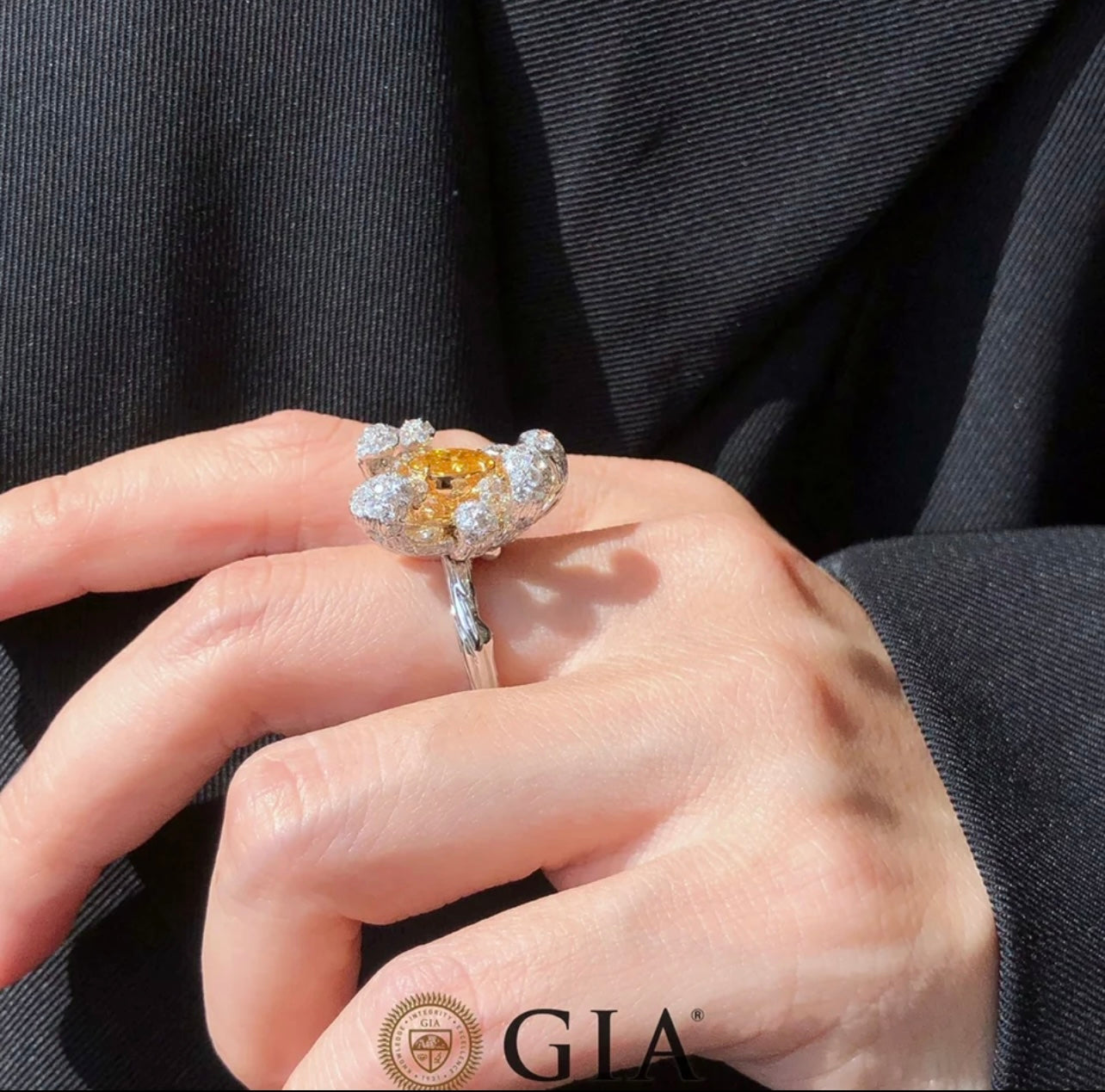 Exclusively Release 6.00 Carat Fancy Vivid Orange Oval Cut Diamond Solitaire Ring and Solitaire Necklace Solid 18K WG and YG GIA Dossier